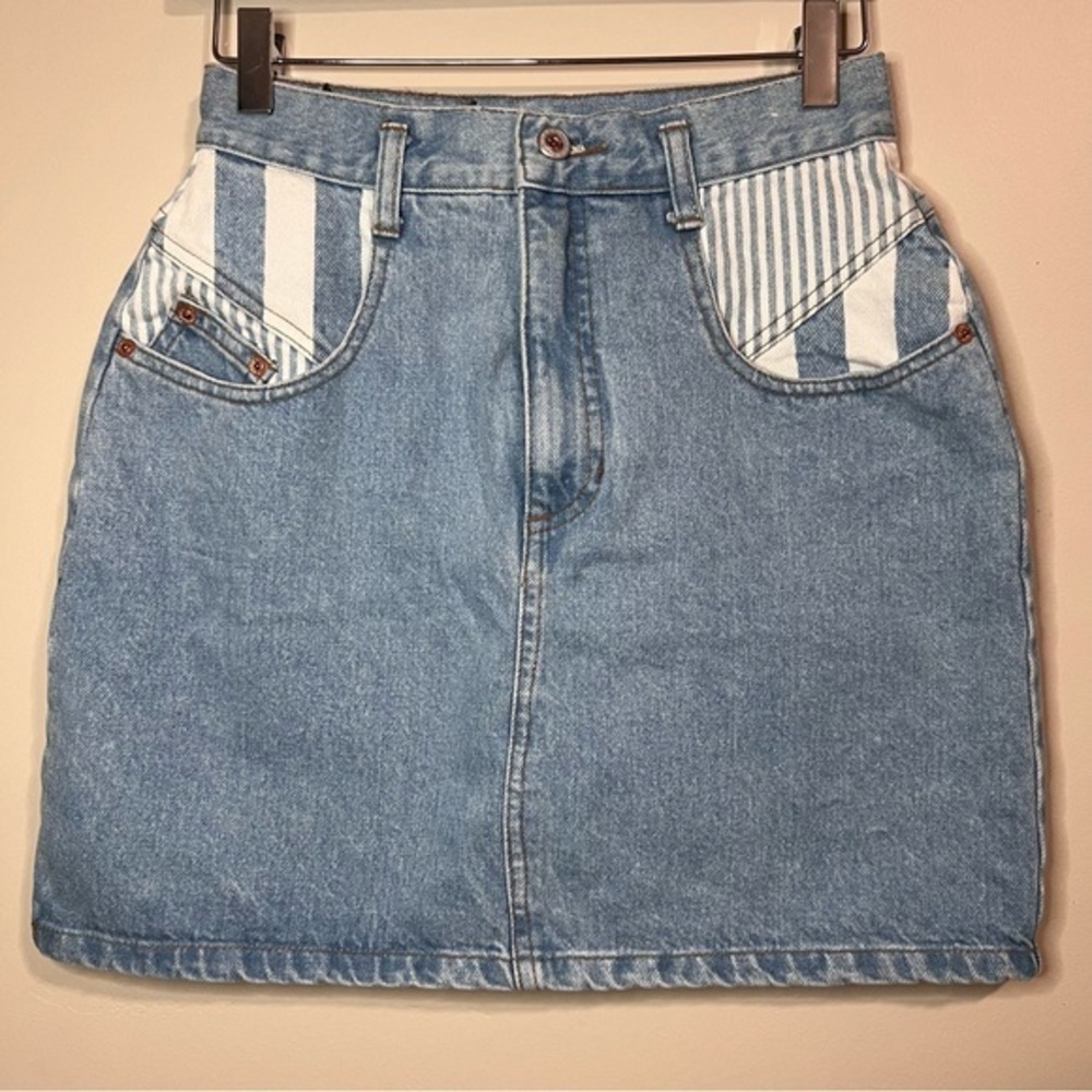 Vintage 90s Steel Jeans Women’s Juniors Denim Striped Mini Skirt
